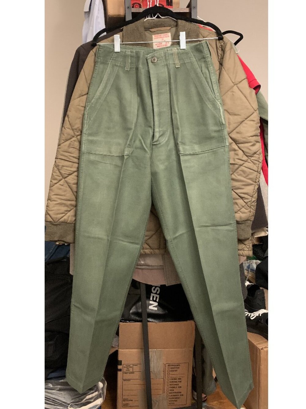 Vintage OG-107 Olive Green Button-up Sateen Trousers Pants Type 1